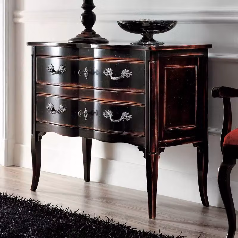 Cassettiera con 2 cassetti in legno stile shabby chic nero Mobili 2G L: 92 cm, P: 44 cm, H: 79 cm – 2