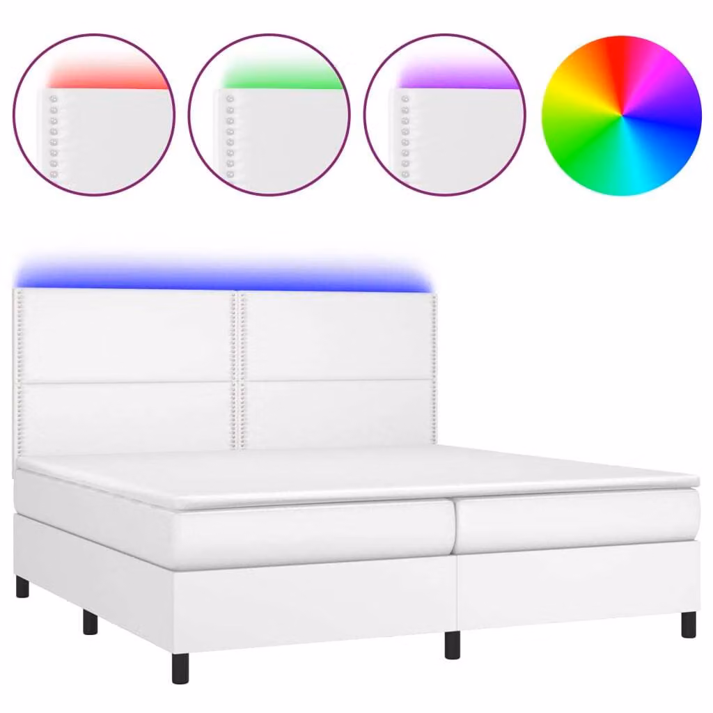 Giroletto Molle con Materasso e LED Bianco 200x200cm Pelle finta
