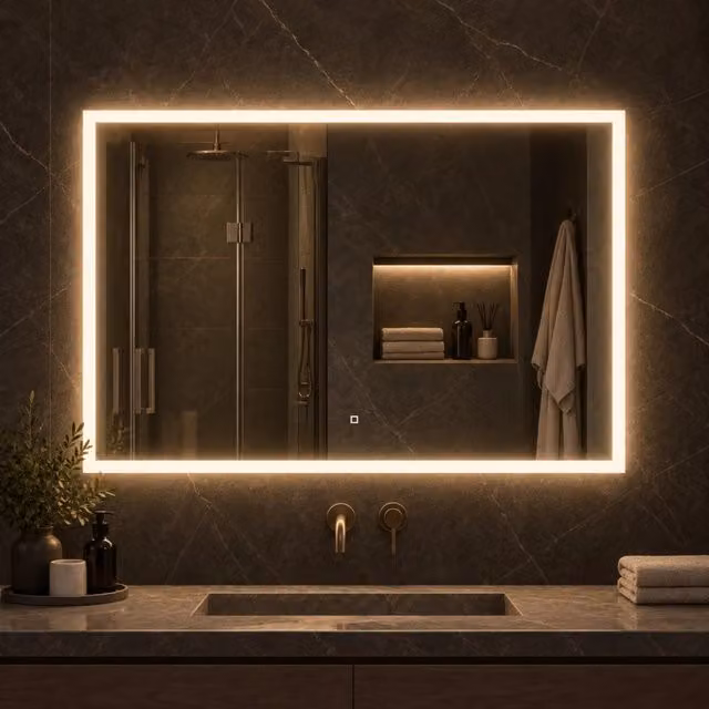 Specchio rettangolare OGOMONDO con cornice LED, touch switch e luminosità dimmerabile, L: 80 cm, H: 60 cm