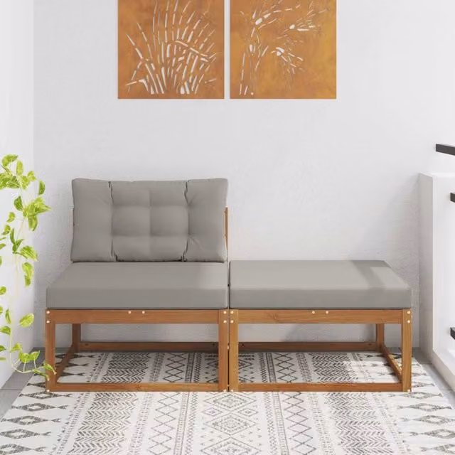 Divano componibile da giardino a L con cuscini DESIGN IN in legno di acacia, colore marrone e grigio – 1