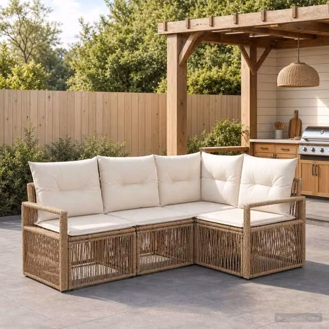 Set Divano da Giardino 4 pz Beige polyrattan 3435705