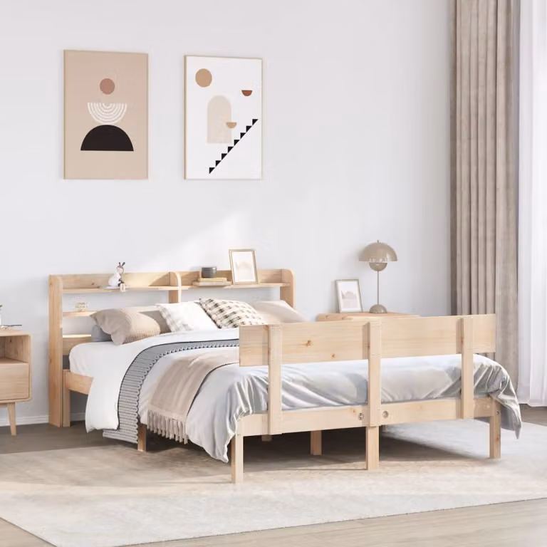 Letto vidaXL in legno massello di pino marrone con ripiani laterali 150x200 cm