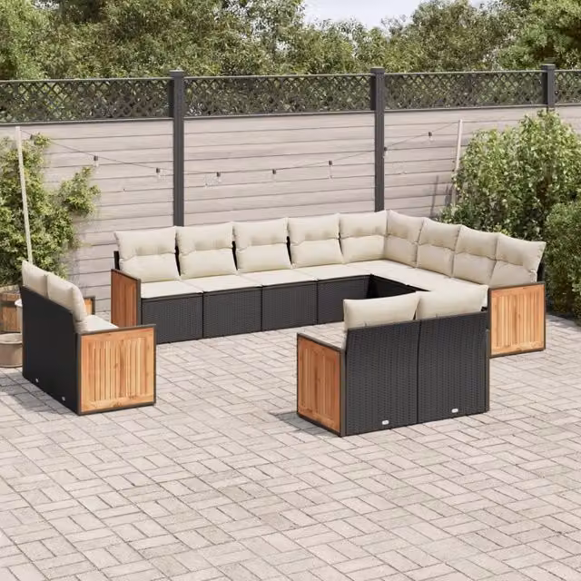 Set di Divani da Giardino VIDAXL a Forma di U in Polyrattan Nero con Cuscini, 12 Posti – 1