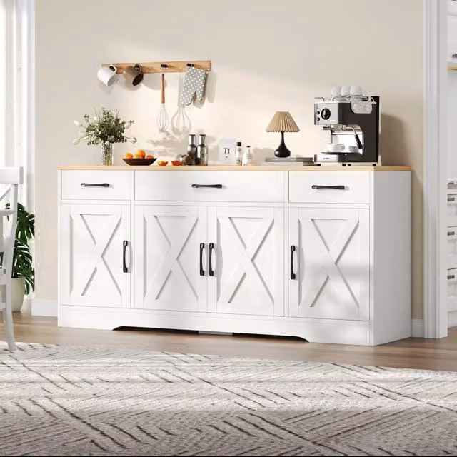 Moderno Sideboard Bianco Multifunzionale - Zephmum- In Legno per Soggiorno e Sala da Pranzo con Decorazione