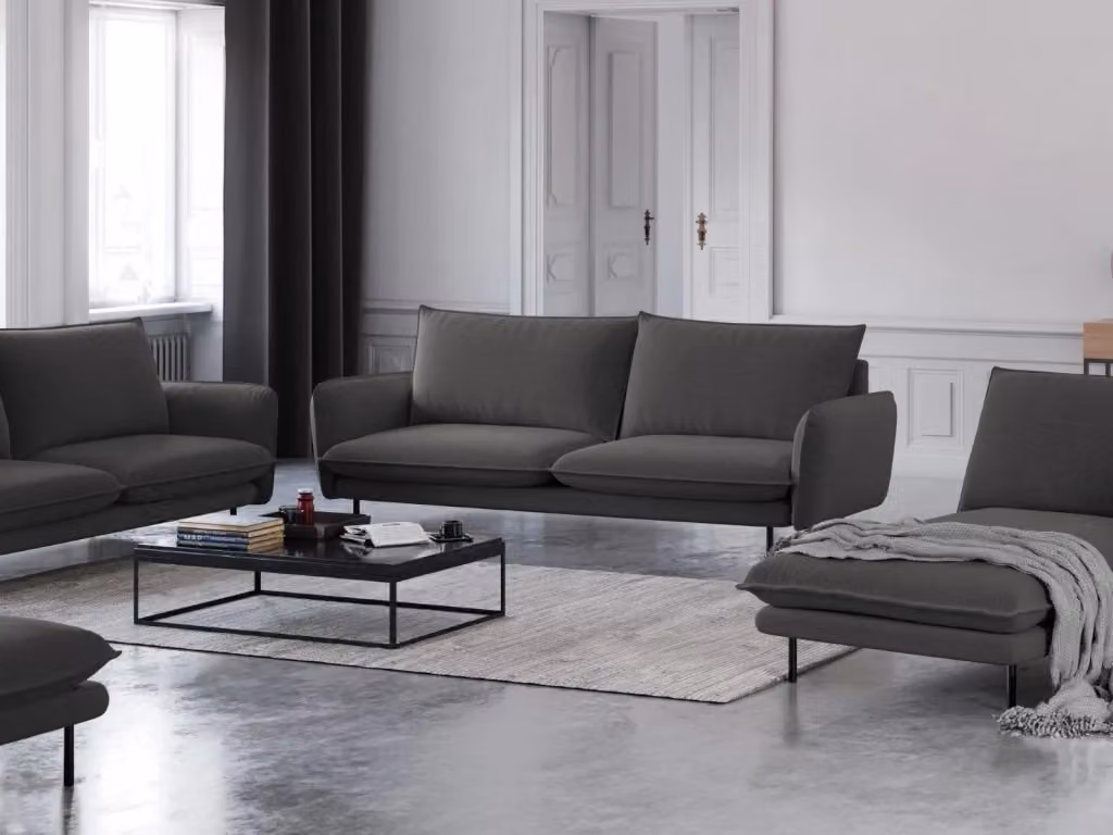 Divano 3 posti Vienna di Cosmopolitan Design in tessuto strutturato grigio scuro – 2