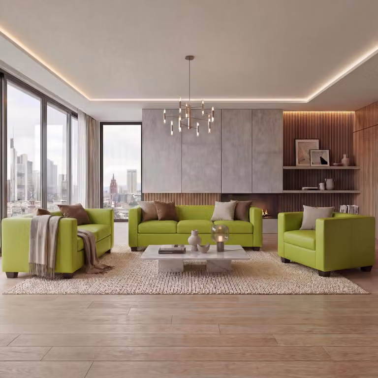 set divano 3-2-1 set divano lounge Lille ~ Similcuoio, verde chiaro