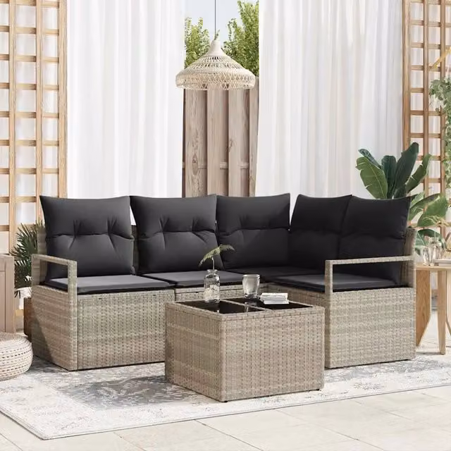 Set di divani 5 pz Grigio chiaro polyrattan 3346372