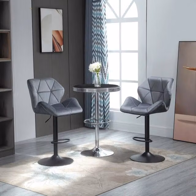 Set di 2 sgabelli da bar OKWISH regolabili in altezza con seduta imbottita in poliestere grigio e rotazione a 360°