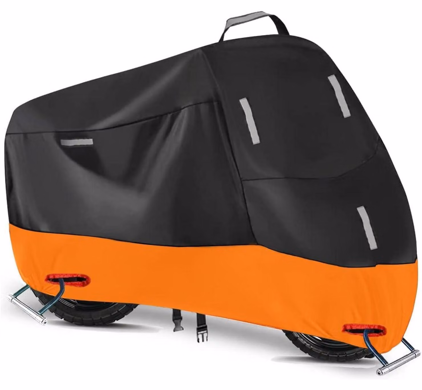 Copertura per motocicletta Oxford 300D, impermeabile, per uso esterno, taglia 3XL, colore argento-arancione, con riflettori e fori per lucchetto
