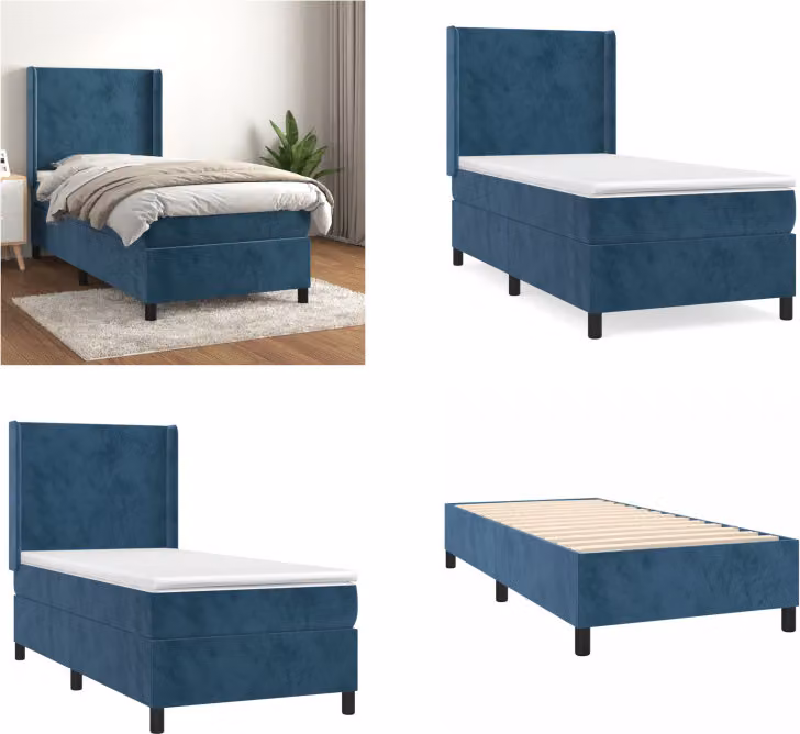 vidaXL Letto a molle con materasso blu scuro 80x200 cm in velluto - Letto a molle - Boxspringbetten - Bett - Schlafzimmermöbel