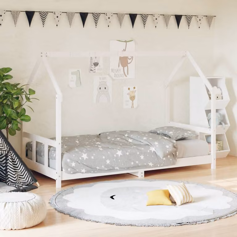 vidaXL Giroletto per Bambini in Legno Massello di Pino Bianco L/P/H: 190 x 90 x 95,5 cm