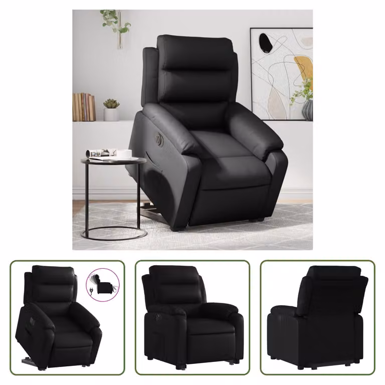 The Living Store Poltrona relax con supporto elettrico in Pelle finta nera