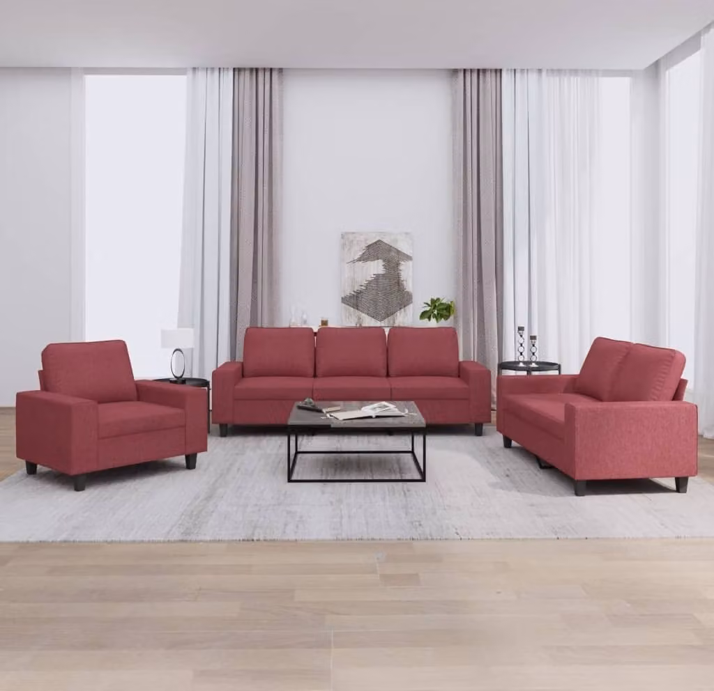 Maison Exclusive - Set divano a 3 posti in tessuto bordeaux