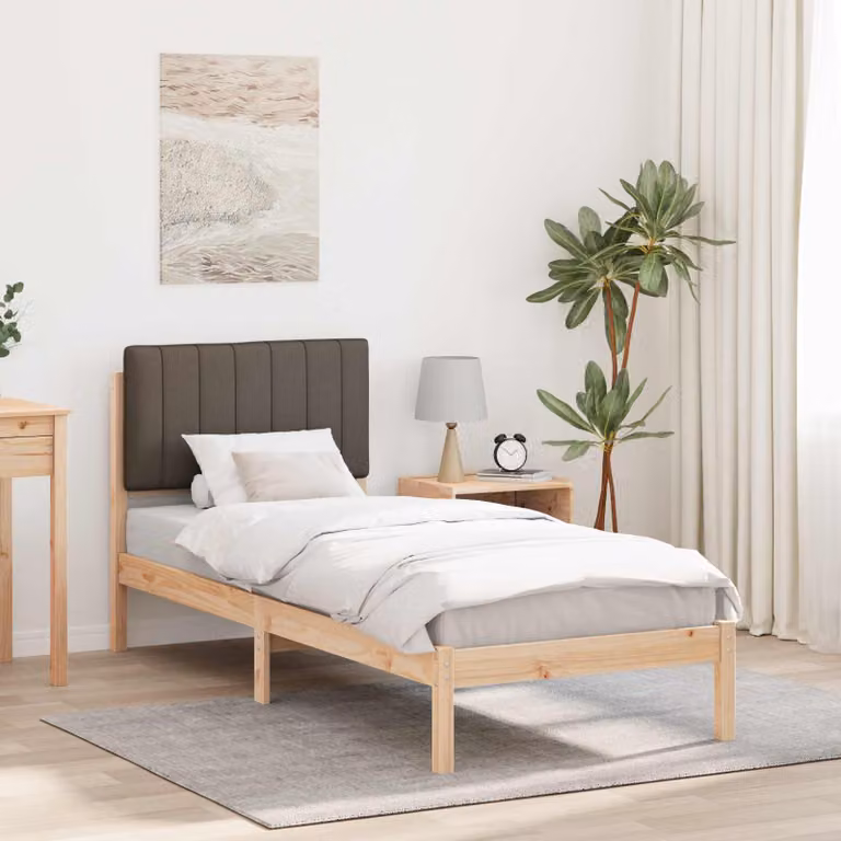 Letto con Testiera Rivestita in Tessuto e Struttura in Pino Massello vidaXL, Colore Beige/Grigio, L/P/H: 200 x 80 x 85,5 cm