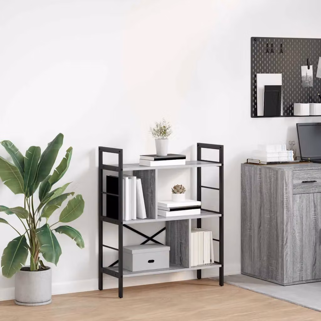 Libreria industriale vidaXL a 5 livelli in metallo e MDF grigio, L: 75 cm, P: 30 cm, H: 91 cm