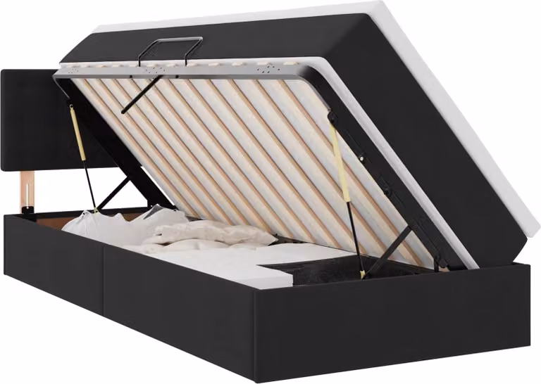 Letto con contenitore LED e materasso Nero 100 x 200 cm Velluto