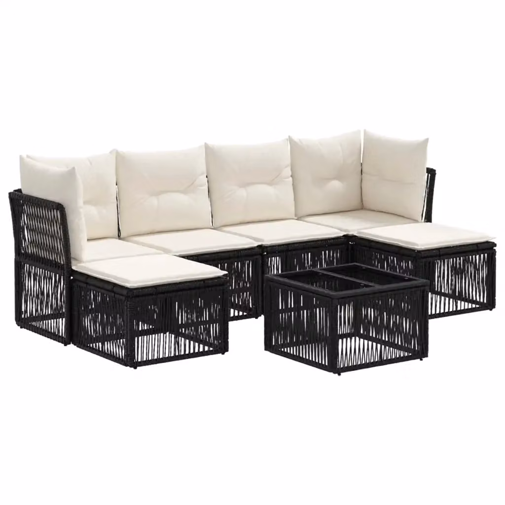 Set Divano da Giardino a L vidaXL in Polyrattan Nero con Cuscini e Tavolino da 7 Pezzi – 2