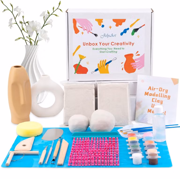 Set per la creazione di ceramiche in argilla da asciugatura all'aria, ideale per principianti, completo di vernici e strumenti