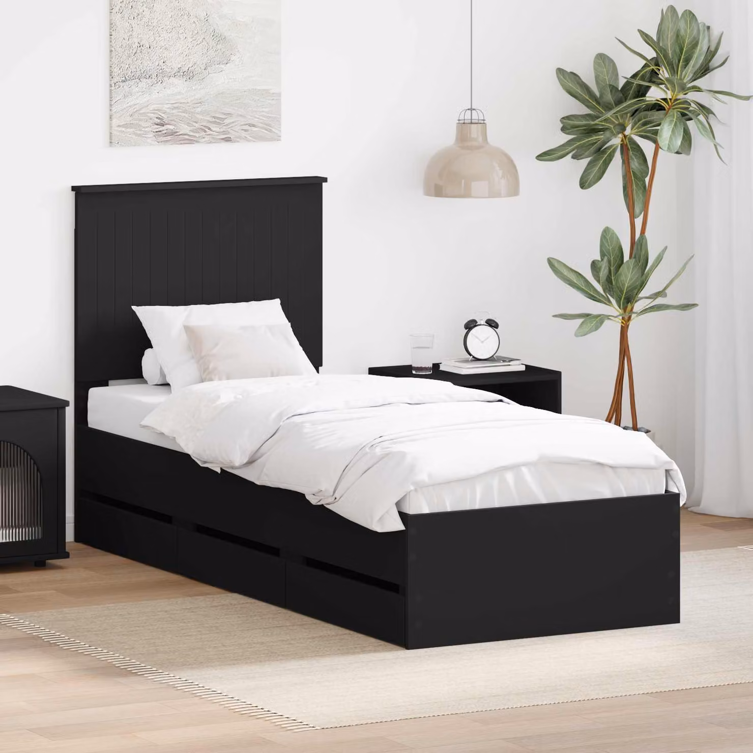 vidaXL Struttura letto con cassetti in legno ingegnerizzato nero L/P/H: 200 x 90 x 210 cm