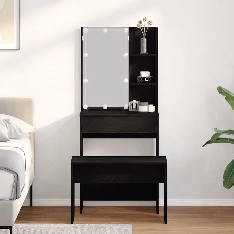 Set di 2 Tavoli da Trucco con LED vidaXL in Nero, L: 60 cm, P: 40 cm, H: 140 cm