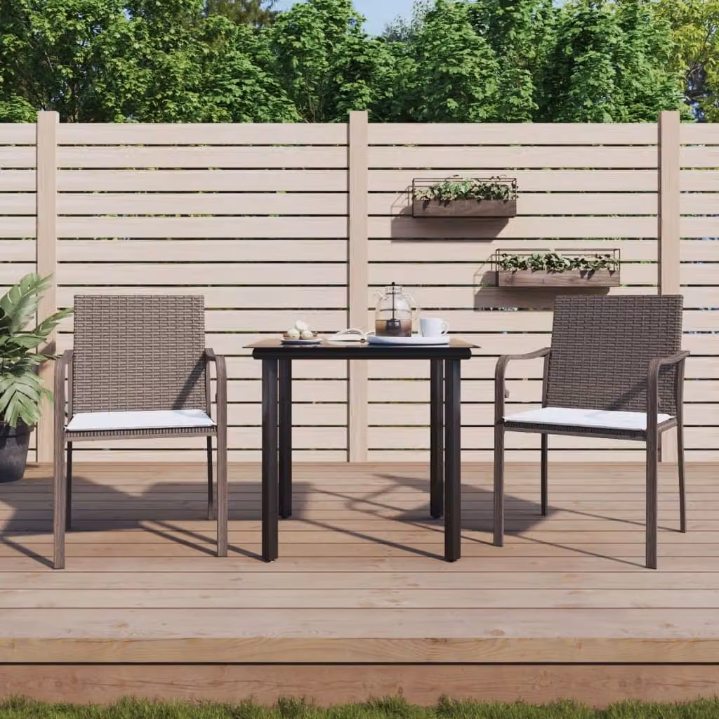 The Living Store Set da pranzo da giardino in 3 pezzi con cuscini in poly rattan e acciaio