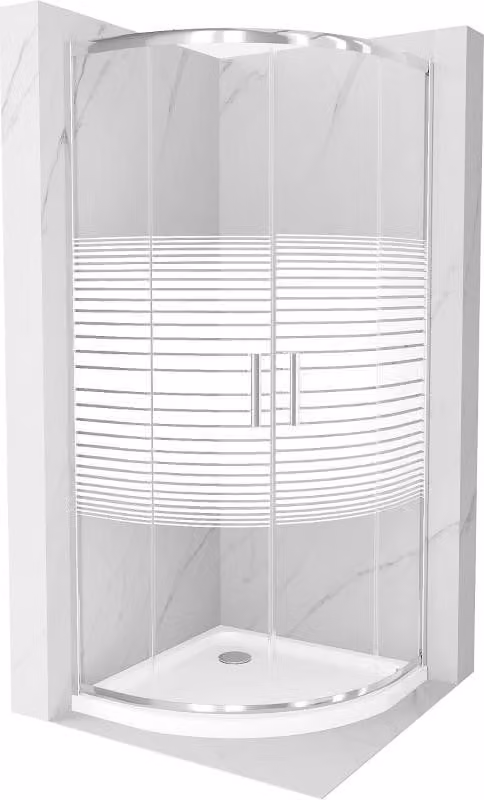 Mexen Rio cabina doccia semicircolare 80 x 80 cm, fasce bianche, cromo + piatto doccia Flat, bianco - 863-080-080-01-20-4110