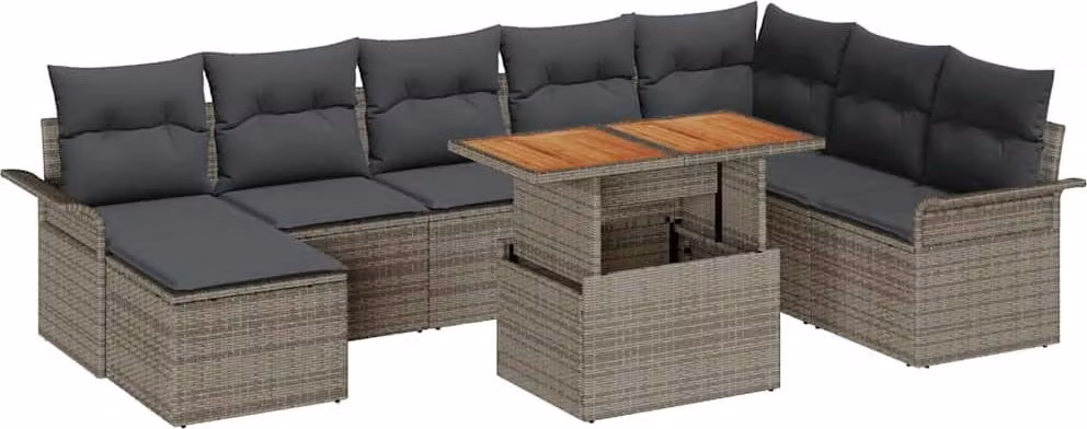 Set Divano da Giardino 9 pcs Grigio Poly Rattan