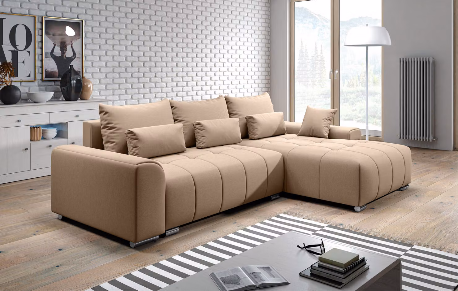 AX LIVING divano letto angolare con rete Rivolli 260 cm beige