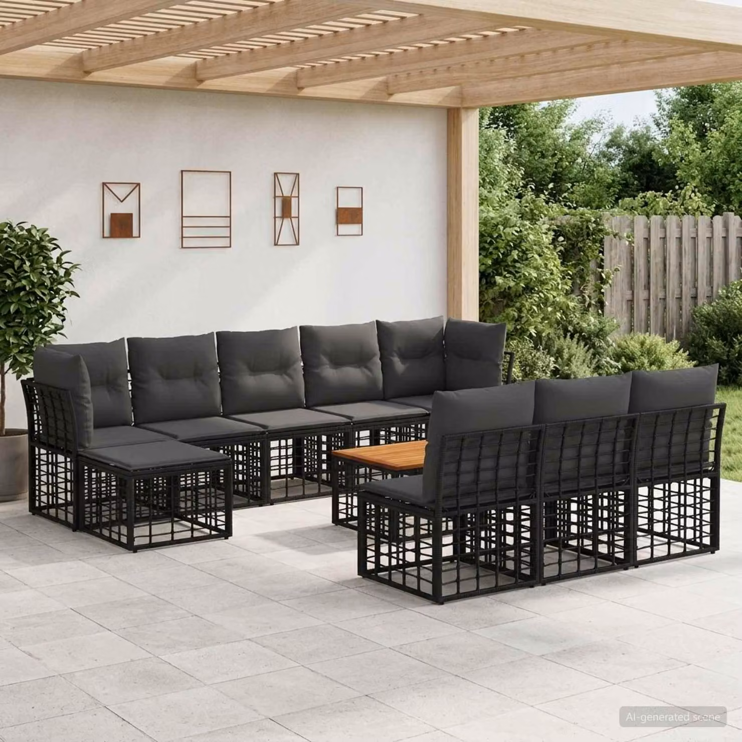 Maison Exclusive - Set da esterno per divano, 11 pezzi, colore nero e grigio scuro, materiale: poliestere