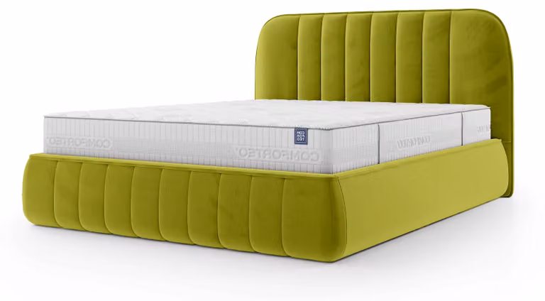 Letto imbottito con contenitore Carla, color verde, dimensioni 140 x 200 cm