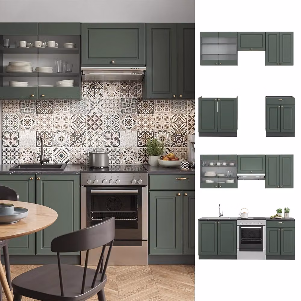 Cucina componibile Fame-Line Vicco in stile country house, colore verde-oro rustico e antracite, L: 200 cm, P: 60 cm, H: 81,6 cm – 2