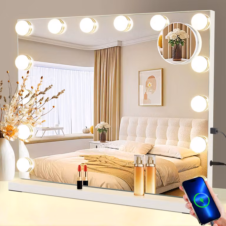 ZMH specchio per il trucco specchio cosmetico dimmerabile 50x40cm specchio illuminazione LED con luce 3 modalità touch control specchio da tavolo per toletta bianco