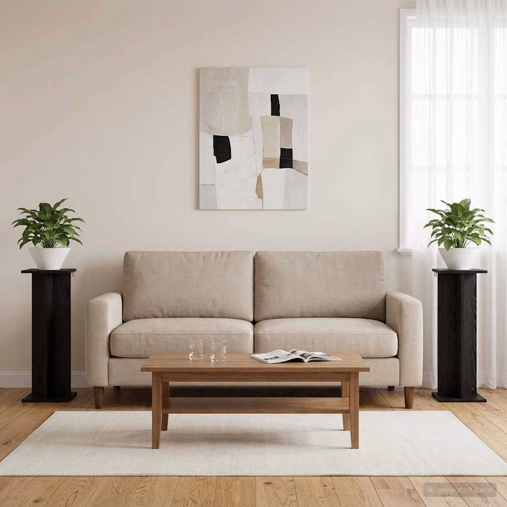 Set di 2 supporti per piante vidaXL in legno MDF nero, L/P/H: 25 x 25,5 x 80,5 cm