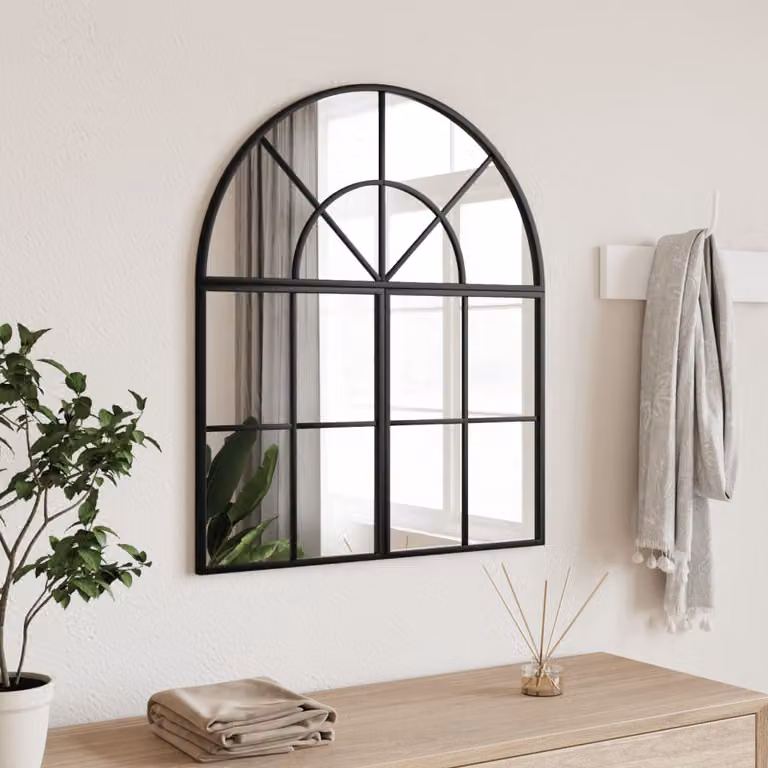 Specchio da parete rotondo vidaXL in metallo e vetro nero L: 60 cm, H: 70 cm