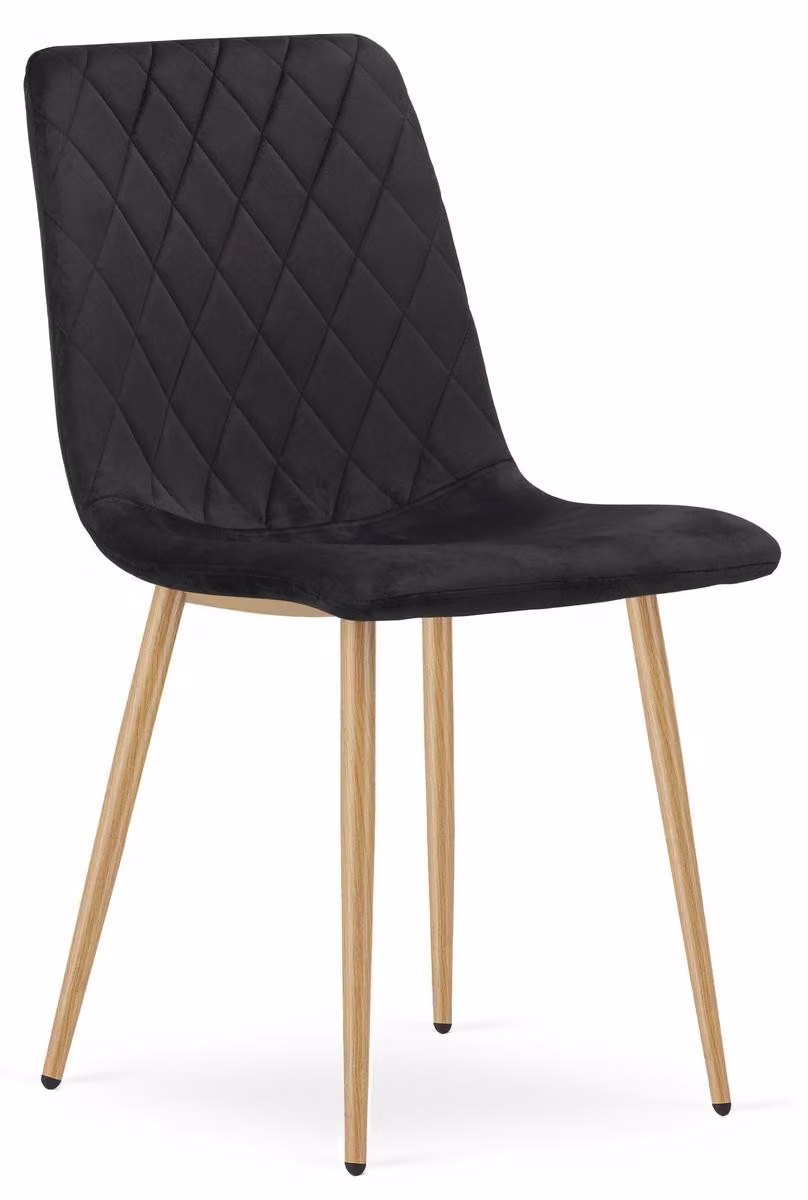 Sedia Turin in velluto nero con gambe effetto rovere
