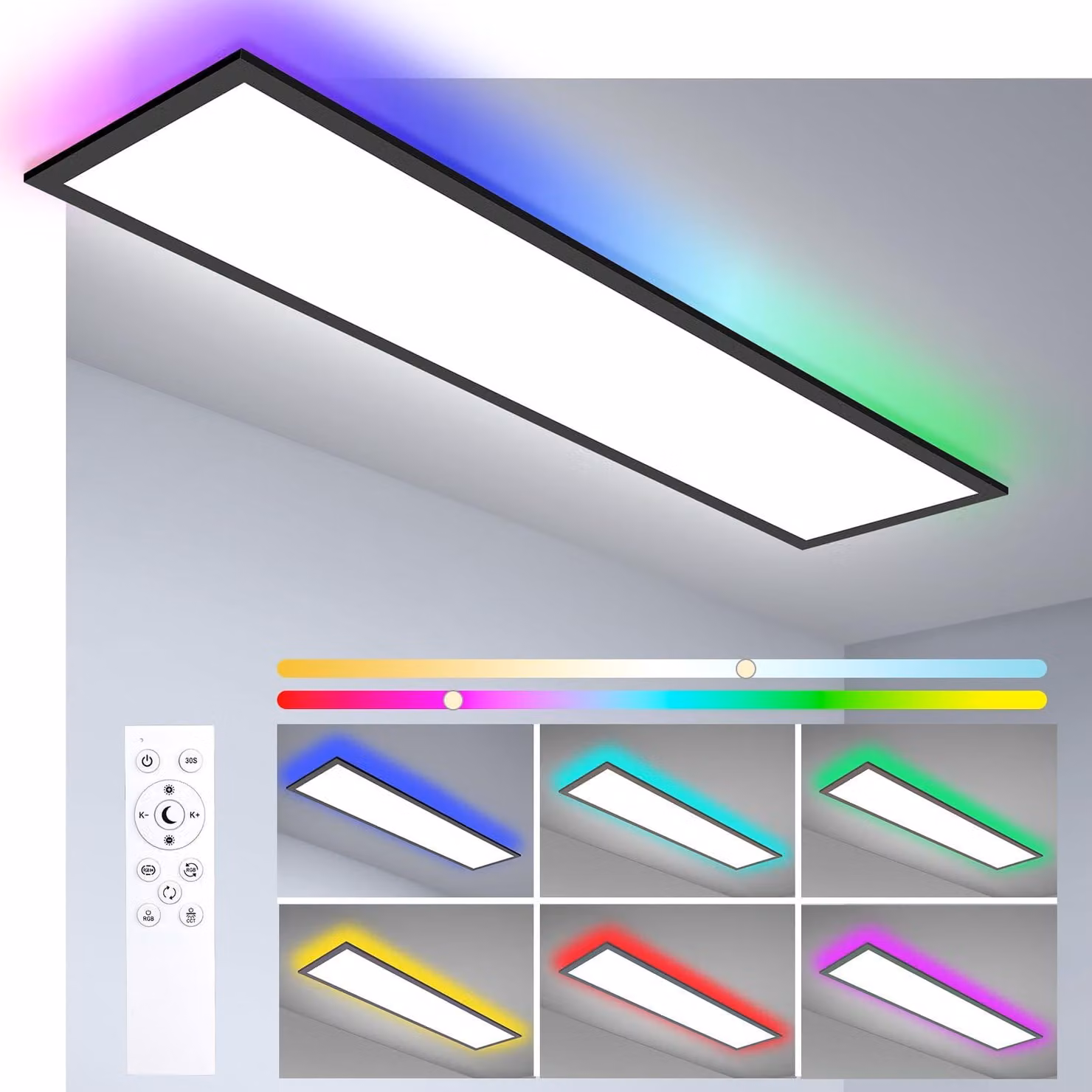 Pannello luminoso a LED, 120x30 cm, RGB, 40W, 4800 lumen, con telecomando e funzione di memoria