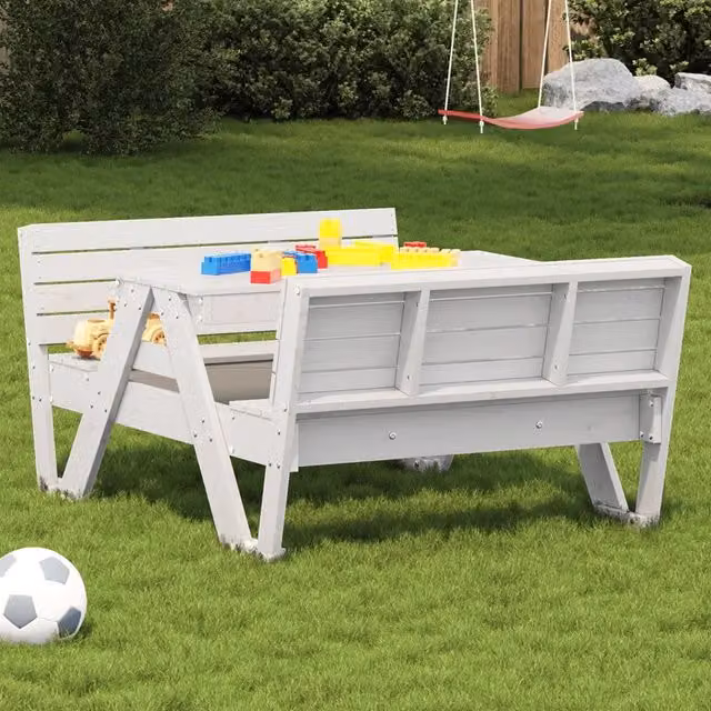Tavolo da picnic per bambini VIDAXL in legno di pino massello bianco L: 122 cm, P: 88 cm, H: 58 cm