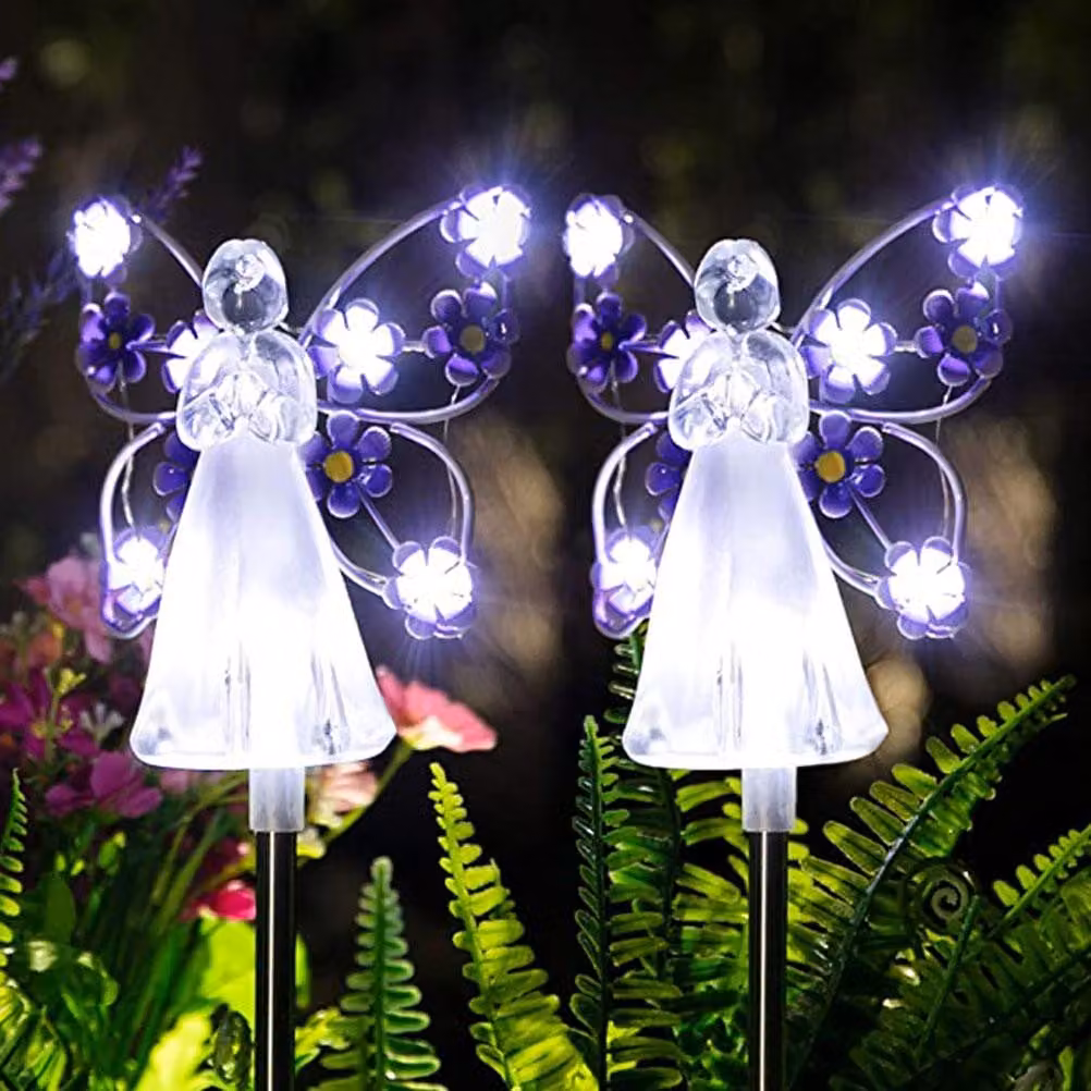 Confezione da 2 luci solari a forma di angelo, decorazioni da esterno a LED per il giardino, impermeabili, per Halloween e Natale