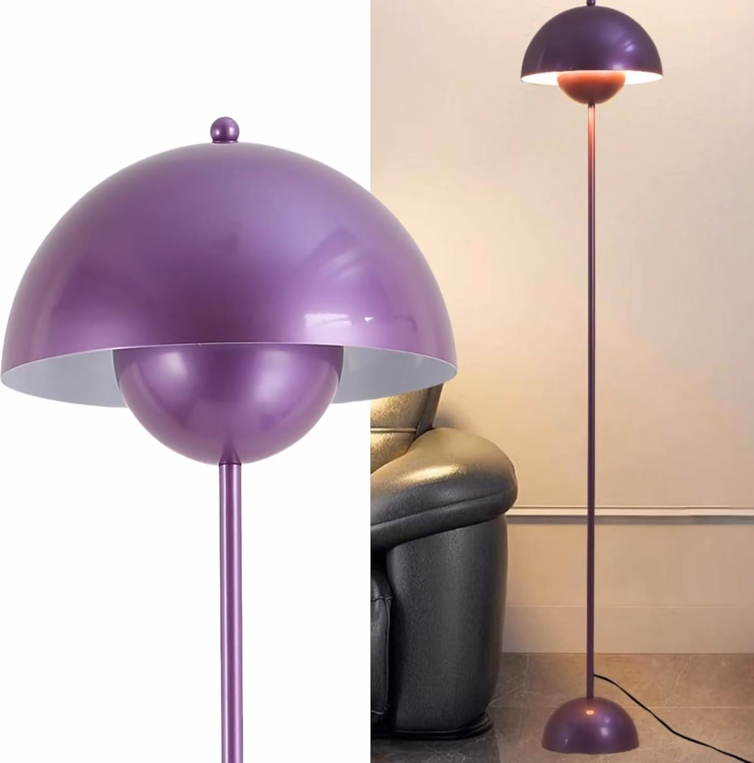 Lampada da terra design nordico ispirazione viola "vaso di fiori" e base parabolica attacco E27 per soggiorno sala da pranzo camera da letto