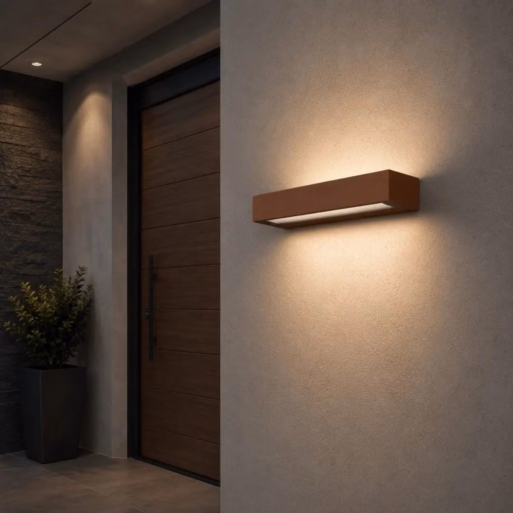 Lampada a muro per esterni Faro Barcelona DORO con 20 LED, colore marrone, con luce up/down e protezione IP65