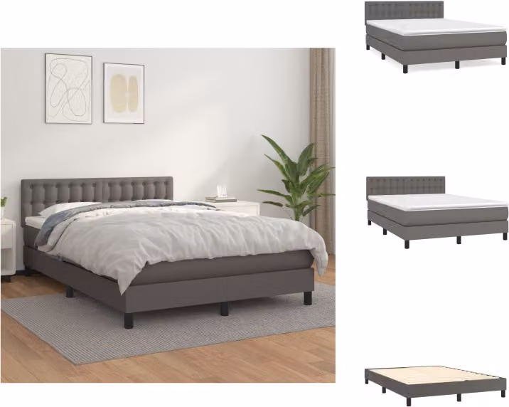 vidaXL Letto a molle con materasso grigio 140x200 cm in Pelle finta - Letti & strutture letto