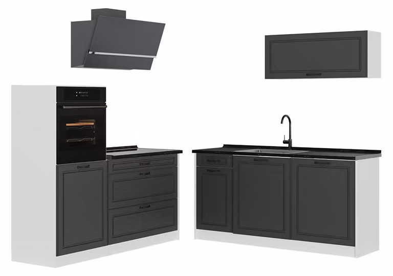 Cucina componibile Vicco R-Line Antracite country/Bianco 160 cm piano di lavoro Antracite, Model 67718