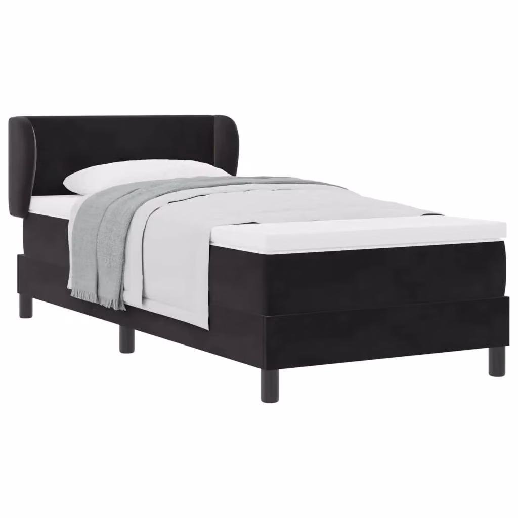 Letto a molle moderno vidaXL con testiera in velluto nero L/P/H: 80 x 200 cm – 2