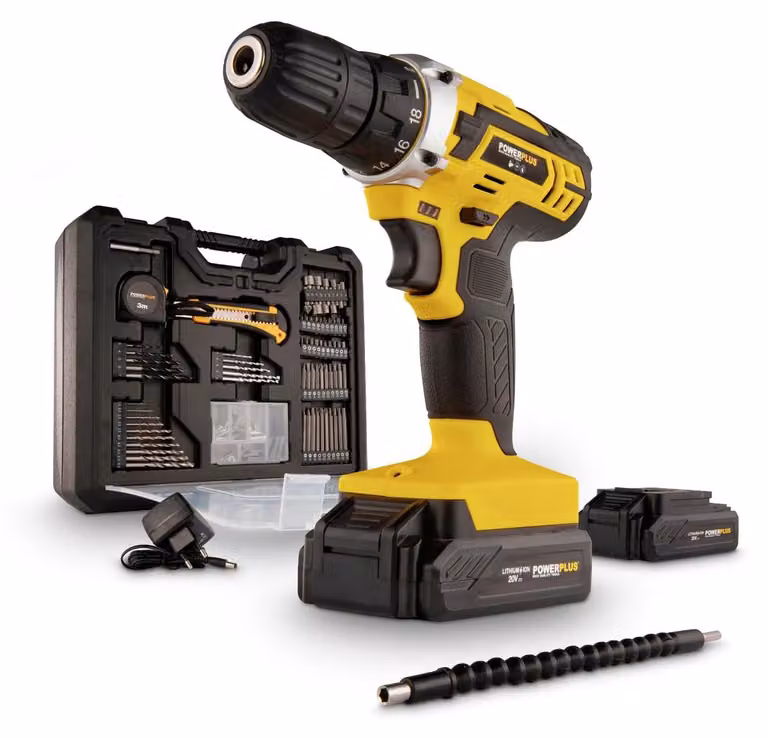 Trapano avvitatore a batteria - 20V, 2 batterie da 1,3Ah - Coppia di 35 Nm - Plastica, colore giallo