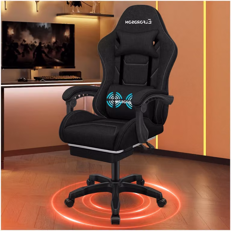 Sedia ergonomica da gaming - Sedia da ufficio - Sedia per giocatori - Sedia girevole - Funzione massaggio, cuscino lombare