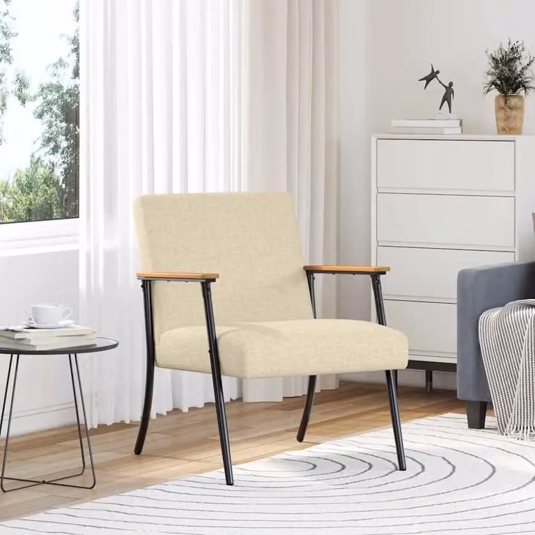 Poltrona vidaXL in tessuto beige con braccioli e struttura in metallo per soggiorno o camera da letto