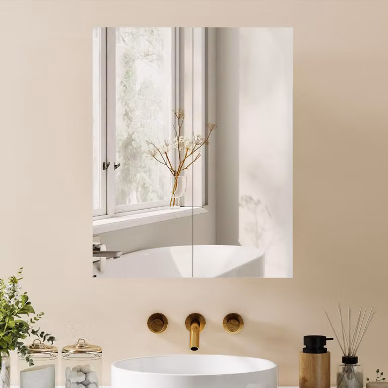Mobiletto a specchio per il bagno, pensile alto, dimensioni 60x15x70 cm, colore bianco