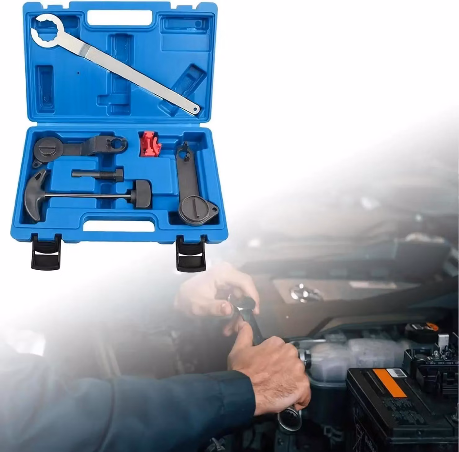 Set di strumenti per la regolazione dell'albero a camme - Kit di strumenti per motori EA211 - 1.0/1.2/1.4 TSI TFSI - Compatibile con i ricambi originali - Contenuto in valigetta