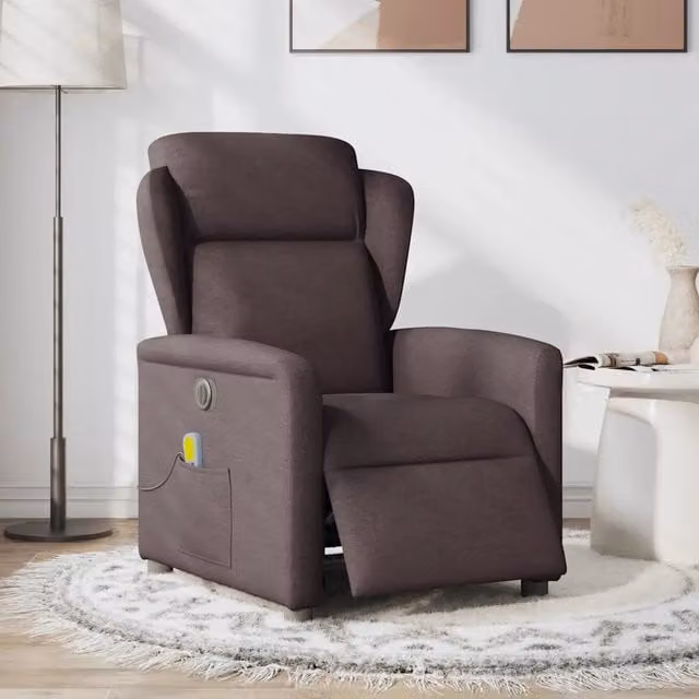 Poltrona | Sedia Relax Massaggio Reclinabile Elettrica Marrone Scuro Tessuto