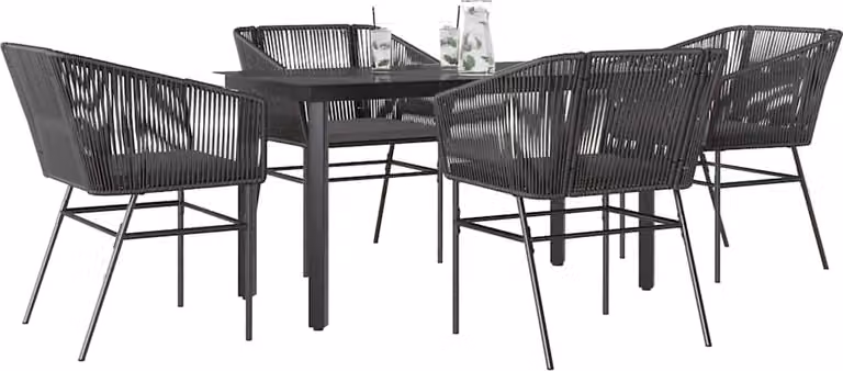 Maison Exclusive - Set da Pranzo da Giardino con Cuscini 5 pz Polyrattan Vetro